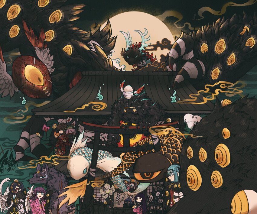 6+others adoration_(e.g.o) apocalypse_bird big_and_will_be_bad_wolf big_bird_(project_moon) e.g.o_(project_moon) employee_(project_moon) fragment_of_the_universe high_ponytail highres judgement_bird justitia_(e.g.o) lobotomy_corporation meat_lantern_(project_moon) mountain_of_smiling_bodies multiple_others nothing_there nugget_(project_moon) nukegaralizard paradise_lost_(e.g.o) ponytail project_moon punishing_bird tagme whitenight_(project_moon) yang_(project_moon) yin_(project_moon)