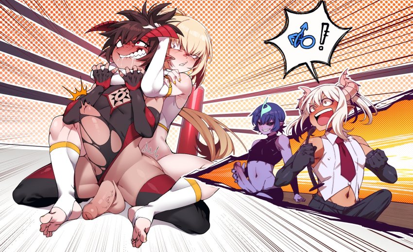 4boys anal androgynous arm_support armpit_crease armpits bare_shoulders biting_own_lip black_gloves black_hair black_leggings black_leotard black_pants black_sclera black_shirt blonde_hair blush bottomless bulge chest_tattoo choke_hold cleavage_cutout clenched_hand clenched_teeth clothed_male_nude_male clothing_aside clothing_cutout collared_shirt colored_sclera colored_skin commentary covered_erect_nipples crop_top dark-skinned_male dark_skin demon_boy demon_horns demon_king_(in) docu_(doppel) dotted_background drooling elbow_gloves english_commentary erection erection_under_clothes evil_grin evil_smile excited feet fingerless_gloves foreskin full_body gloves grabbing_another&#039;s_arm grabbing_another&#039;s_hair green_eyes grin hair_ornament headlock highres holding holding_microphone horns in_(ain) kneeling large_penis leggings leotard leotard_aside long_hair looking_at_another looking_at_viewer male_focus male_masturbation male_penetrated mars_symbol masturbation microphone midriff multicolored_leotard multiple_boys nail_polish navel navel_cutout necktie nude open_mouth orange_background original pants pectoral_cleavage pectorals penis penis_out pointy_ears purple_eyes purple_skin rear_naked_choke red_eyes red_nails red_necktie reverse_upright_straddle rough_sex ruby_(nox) saliva sex sex_fight sex_from_behind shirt short_hair shouting simple_background sitting sitting_on_table sleeveless sleeveless_shirt smile soles speech_bubble spoken_mars_symbol spread_legs standing stirrup_legwear stomach_bulge strangling table tattoo teeth testicles thighhighs toeless_legwear toned toned_male torn_clothes torn_leotard trap trap_on_trap two-tone_gloves two-tone_leggings two-tone_leotard uncensored upper_teeth_only urethra veins veiny_penis very_long_hair watching white_gloves white_leggings white_shirt wrestling wrestling_outfit wrestling_ring yaoi yellow_eyes yellow_nails