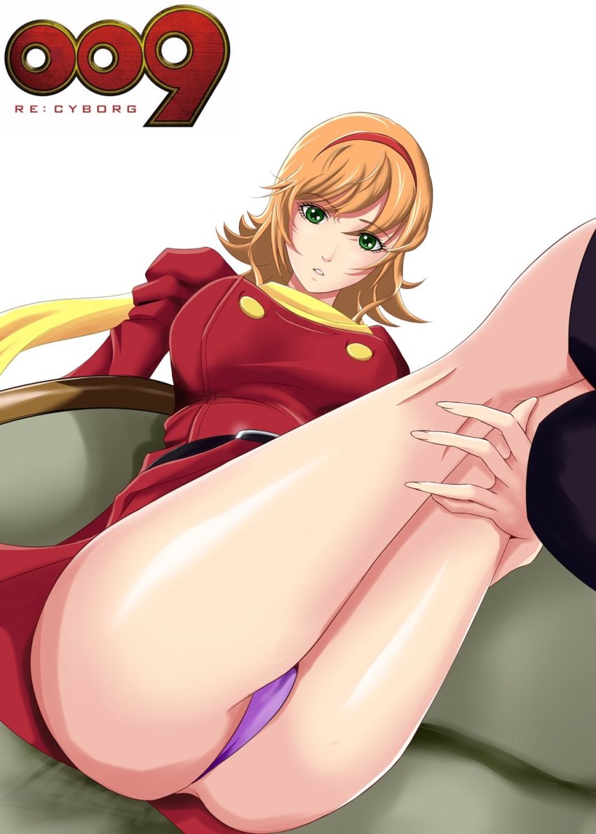 009_re:cyborg 1girl belt blonde_hair brown_hair cyborg cyborg_009 dress francoise_arnoul green_eyes hairband highres panties red_dress scarf short_hair skirt solo thighs underwear