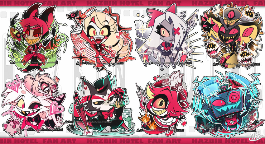 5girls 6+boys :d alastor_(hazbin_hotel) angel_dust animal_ears animal_nose antlers apron arm_up arms_up artist_name banknote belt black_bow black_bowtie black_choker black_footwear black_hair black_headwear black_jacket black_pants black_sclera black_skin blonde_hair blue_jacket bomb boots bottle bow bowtie brown_fur bug card cat_boy cat_ears chain charlie_morningstar cherri_bomb chibi choker circle_facial_mark claws closed_mouth coat collared_shirt colored_sclera colored_skin commentary_request copyright_name cyclops deer_antlers deer_boy deer_ears dress drinking duster earrings egg egg_bois electricity electrokinesis explosive extra_arms eyeball eyepatch eyes_visible_through_hair eyeshadow facial_mark fangs fat_nuggets feather_duster fingerless_gloves freckles frilled_apron frills frown full_body furry furry_male gloves goggles goggles_on_headwear gold_teeth gradient_hair grey_hair grey_skin grin hair_bow hair_over_one_eye half_updo hand_on_own_cheek hand_on_own_face hand_on_own_hip hat hazbin_hotel heart heart-shaped_eyewear high_heel_boots high_heels highres holding holding_bomb holding_bottle holding_needle holding_polearm holding_weapon horns husk_(hazbin_hotel) jacket jewelry joker_(playing_card) lamia_boy leaning_forward lit_fuse long_hair long_sleeves looking_at_viewer maid_apron makeup mikanmochi mismatched_sclera money monocle monster_boy monster_girl multi-tied_hair multicolored_hair multiple_boys multiple_girls musical_note needle niffty_(hazbin_hotel) object_head one-eyed open_clothes open_jacket open_mouth outline pants pig pink-tinted_eyewear pink_dress pink_eyes pink_gloves pink_hair pink_jacket pink_sclera playing_card poker_chip polearm puddle purple_gloves purple_thighhighs red_bow red_bowtie red_coat red_eyes red_eyeshadow red_hair red_pants red_sclera red_shirt red_wings sharp_teeth shirt short_hair short_sleeves signature silk simple_background sir_pentious sitting skull_earrings smile snake_boy solid_eye sparkle spear spider_web stab musical_staff striped_clothes striped_coat striped_jacket symbol-shaped_pupils teeth television thigh_boots thighhighs tinted_eyewear top_hat torn_bow traditional_bowtie treble_clef two-tone_fur two-tone_hair umbrella vaggie valentino_(hazbin_hotel) velvette_(hazbin_hotel) vertical-striped_clothes vertical-striped_jacket very_long_hair vox_(hazbin_hotel) water_drop watermark weapon white_apron white_background white_belt white_footwear white_fur white_gloves white_outline wing_collar wings x-shaped_pupils yellow_eyes yellow_pupils yellow_sclera yellow_teeth