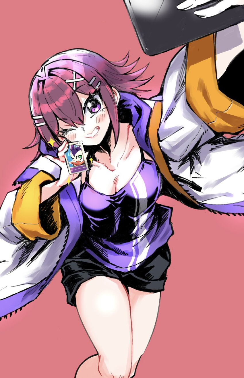 card digimon digimon_liberator highres impmon looking_at_viewer one_eye_closed smile wink yuuki_(digimon)