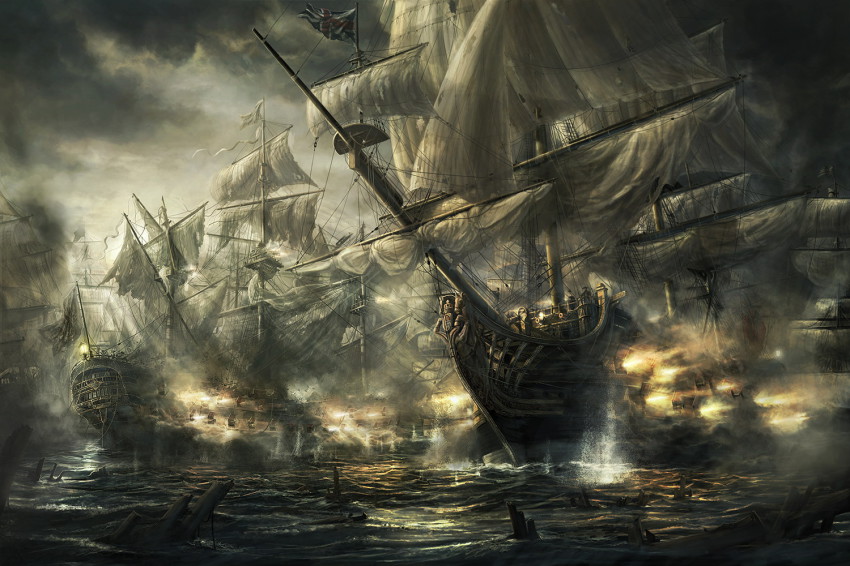 battle battleship cannon cloud empire:_total_war epic flag military military_vehicle naval_battle navy no_humans ocean official_art rado_javor scenery ship ship_of_the_line union_jack war warship water watercraft