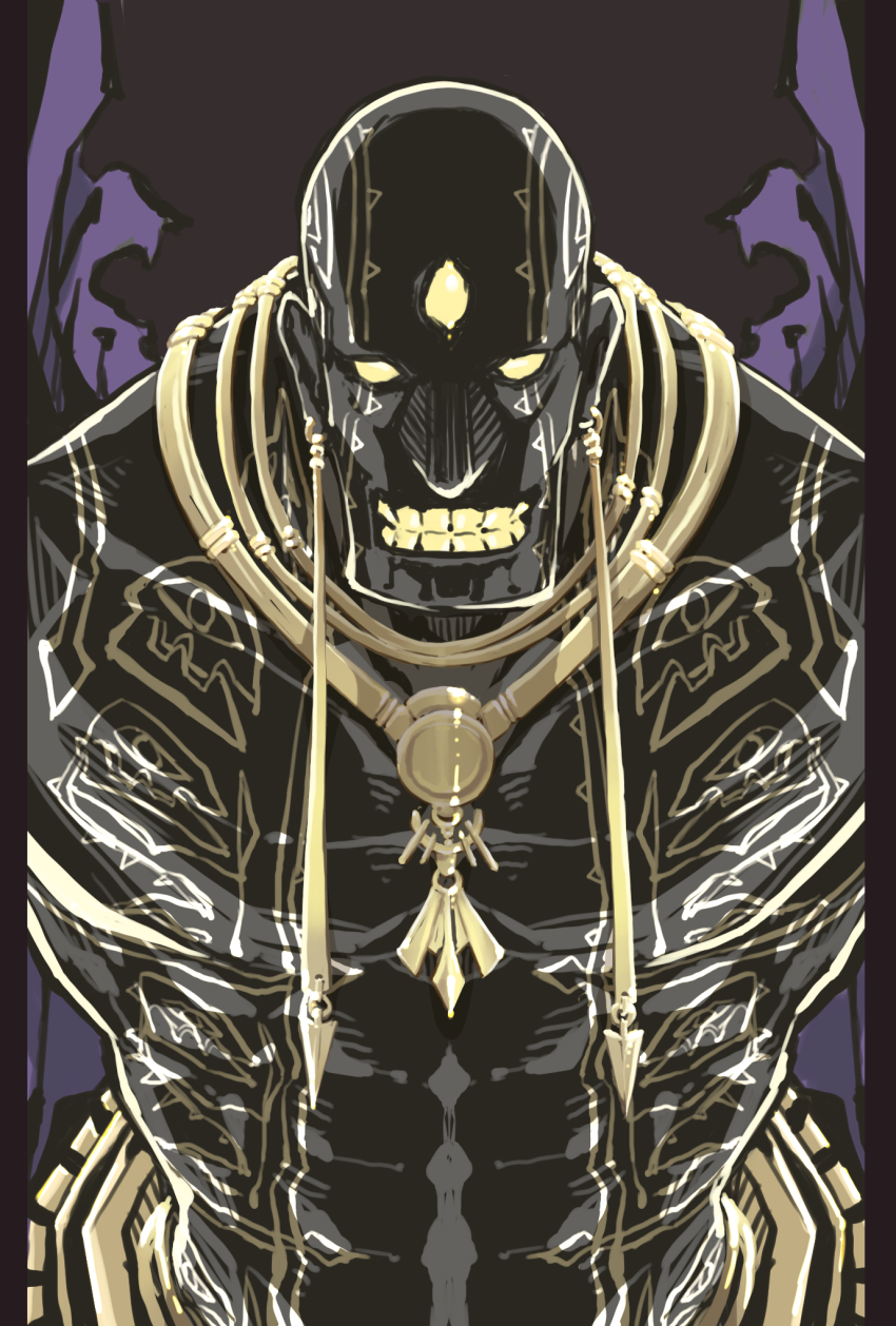 1boy abs black_skin colored_skin darius_iii_(fate) dark_skin dark-skinned_male fate/grand_order fate_(series) highres jewelry koryuu_(gackter10) large_pectorals male_focus manly muscular pectorals topless_male smile solo tattoo yellow_eyes yellow_teeth