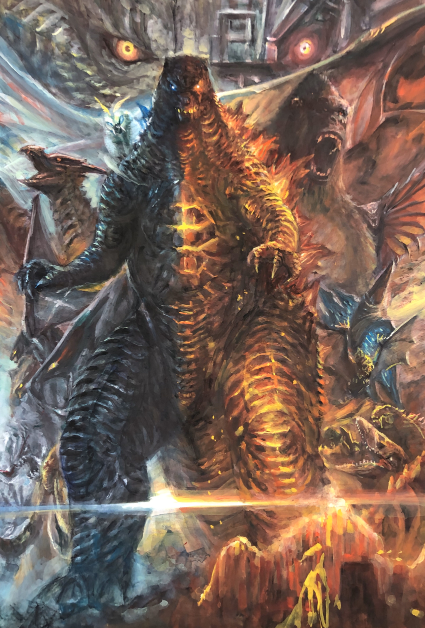 absurdres alien ape axe battle_axe behemoth_(monsterverse) blue_eyes bone bone_axe bone_weapon bug burning_axe burning_godzilla claws colored_sclera crossover cyborg dinosaur doug_(monsterverse) dragon embers fangs flaming_weapon flying g.n.a glowing glowing_axe glowing_eyes glowing_spikes glowing_veins glowing_weapon godzilla godzilla:_king_of_the_monsters godzilla_(2014) godzilla_(series) godzilla_vs._kong gorilla hellhawk highres horns hydra insect kaiju king_ghidorah king_kong king_kong&#039;s_battle_axe king_kong_(series) kong:_skull_island lava legendary_pictures lizard looking_at_viewer mecha mechagodzilla methuselah_(monsterverse) monsterverse moth mothra muscular muscular_male muto_(godzilla) muto_female muto_male no_pupils number_10_skullcrawler open_mouth orange_eyes orange_sclera pectorals pterosaur queen_muto red_eyes red_sclera roaring robot rockclaw rodan scar scar_on_chest scylla_(monsterverse) sharp_teeth skullcrawler spikes tail teeth toho tusks veins warbat weapon wings yellow_eyes