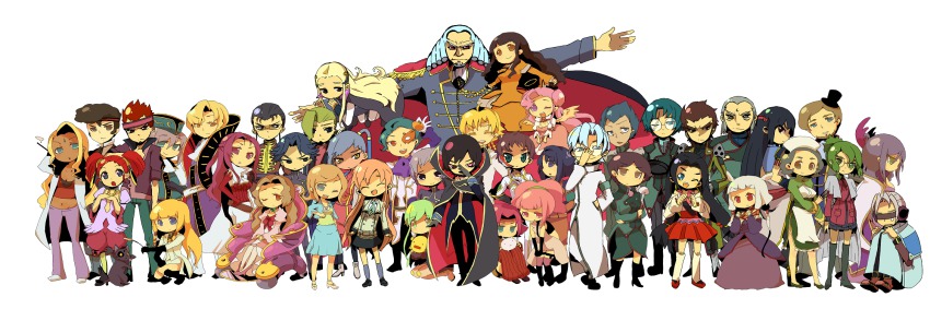6+boys 6+girls absolutely_everyone adjusting_eyewear angel_wings annotated anya_alstreim arthur_(code_geass) asahina_shougo azuma_seiji bad_id bad_pixiv_id black_hair blonde_hair blue_eyes brown_eyes brown_hair c.c. cape carine_ne_britannia cecile_croomy charles_zi_britannia cheese-kun chiba_nagisa chibi closed_eyes code_geass cornelia_li_britannia cyborg dark_skin diethard_ried euphemia_li_britannia everyone eyepatch facial_mark food forehead_mark fruit gilbert_g.p._guilford gino_weinberg glasses green_eyes green_hair guinevere_de_britannia halo hat headband highres jeremiah_gottwald kannon_maldini kneeling kouzuki_kallen kururugi_suzaku lelouch_vi_britannia li_xingke lloyd_asplund long_image maid mao_(code_geass) marianne_vi_britannia midriff military military_uniform milly_ashford monica_kruszewski multiple_boys multiple_girls nina_einstein nunnally_vi_britannia odysseus_eu_britannia ohgi_kaname one_eye_closed orange_(fruit) orange_hair pink_hair pizza_hut purple_eyes purple_hair rakshata_chawla red_eyes red_hair rivalz_cardemonde rolo_lamperouge ryu014dga_senba schneizel_el_britannia school_uniform senba_ryoga shinozaki_sayoko shirley_fenette short_hair silver_hair skirt sumeragi_kaguya tamaki_shin&#039;ichirou thighhighs tianzi toudou_kyoushirou twintails urabe_kousetsu v.v. villetta_nu wheelchair wide_image wings wink yellow_eyes zero_(code_geass)