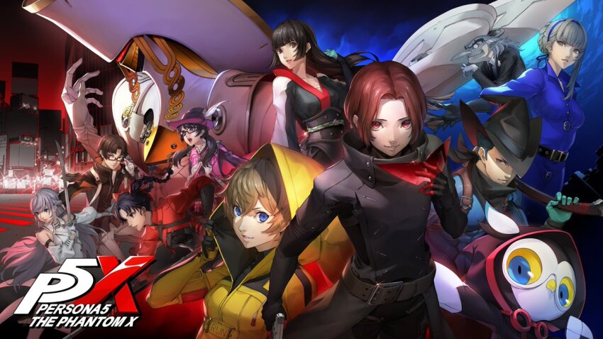 4boys 6+girls animal arai_motoha artist_request axe bird black-framed_eyewear black_hair black_hat black_jacket black_suit blonde_hair blue_dress blue_eyes blue_hairband colored_sclera commentary_request copyright_name domino_mask dress formal_clothes glasses grey_eyes grey_hair grin gun hairband handgun hat holding holding_axe holding_gun holding_sword holding_weapon hood hood_up igor_(persona) jacket janosik_(persona) japanese_clothes kanou_shun kimono kurotani_kiyoshi li_yaoling long_hair long_sleeves lufel_(p5x) mask merope_(p5x) multiple_boys multiple_girls noge_tomoko official_art owl persona persona_5 persona_5:_the_phantom_x red_eyes red_hair short_hair smile suit sword tanemura_riko third-party_source weapon wonder_(p5x) yellow_sclera