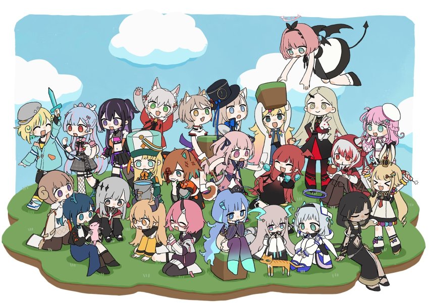 6+girls alba_sera amane_luna_(vtuber) anon_non araka_luto bandaged_horn chibi hair_between_eyes highres hinahoshi_airu hitoshiro_itsuki horns hoshifuri_iku ibuki_meno kagase_uno kamishiro_rita kamizuki_naki kashi_otoha kujou_ringo looking_at_viewer maru_nanamona minecraft miyoshino_shiki multiple_girls nagare_sara nhot_bot otokado_ruki pengin_pina prism_project rabbit_girl rikudou_yura seira_mint smile solo suzune_nia syusetu_kohaku tembin_3 tokimori_aoi tulsi_nightmare twintails uzume_(vtuber) vee_(vtuber) versen virtual_youtuber