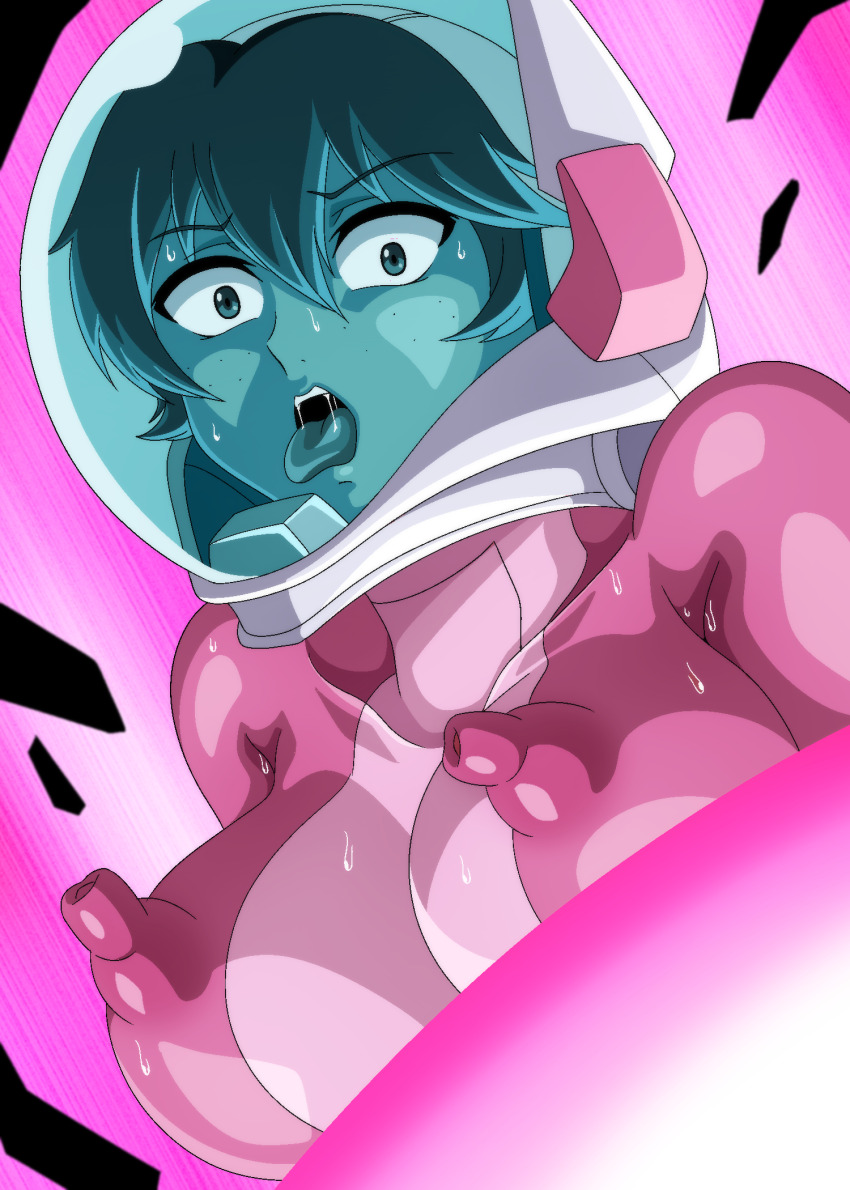 breasts dying explosion freckles gundam gundam_00 highres imminent_death large_breasts mecha_pilot_suit nena_trinity nipples normal_suit_(gundam) ryona tongue tongue_out