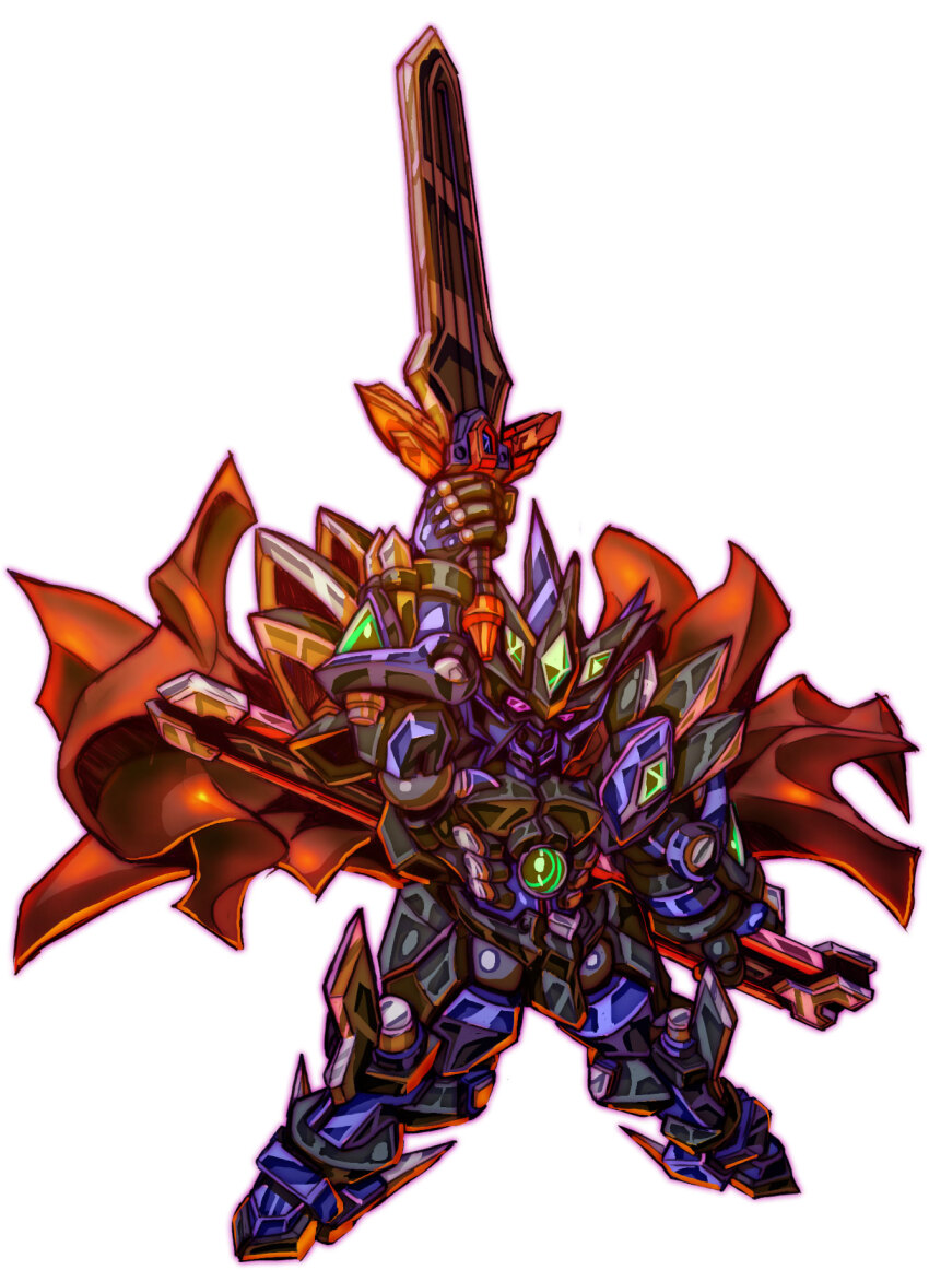 cape highres holding holding_weapon mecha no_humans robot science_fiction simple_background solo super_robot_wars super_robot_wars_advance super_robot_wars_advance_portable super_robot_wars_original_generation sword uungunover vaisaga weapon