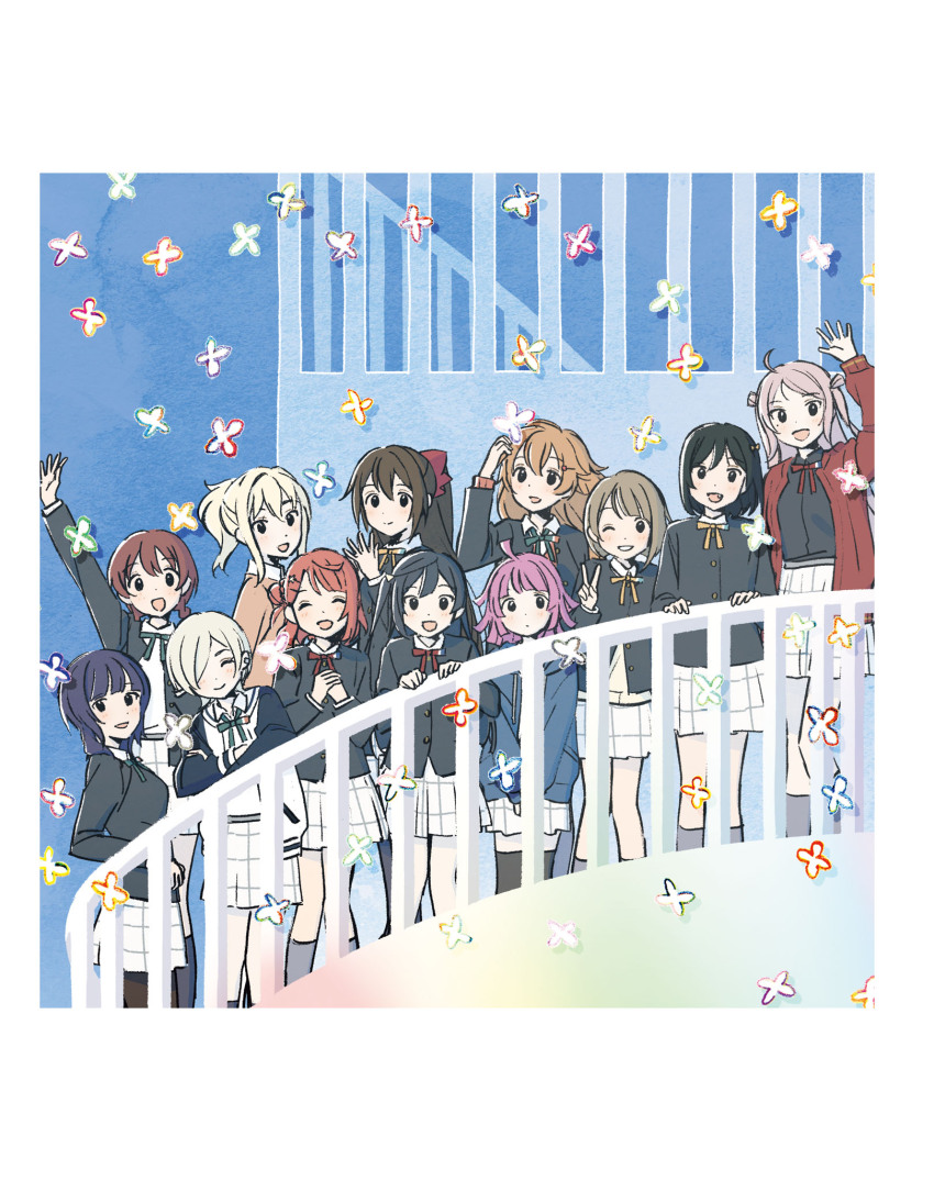6+girls ahoge artbook asaka_karin black_eyes black_hair black_pantyhose blonde_hair bow braid brown_hair closed_eyes double_bun emma_verde green_ribbon grey_hair grey_socks hair_bow hair_bun hair_over_one_eye highres jacket konoe_kanata long_hair looking_at_viewer love_live! love_live!_nijigasaki_high_school_idol_club mebachi medium_hair mia_taylor mifune_shioriko miyashita_ai multiple_girls nakasu_kasumi nijigasaki_school_uniform non-web_source official_art one_eye_closed open_mouth osaka_shizuku pantyhose pink_hair ponytail purple_hair red_bow red_ribbon ribbon school_uniform short_hair single_side_bun skirt smile socks tennoji_rina thighhighs twin_braids twintails uehara_ayumu v white_skirt winter_uniform yellow_ribbon yuki_setsuna zettai_ryouiki zhong_lanzhu