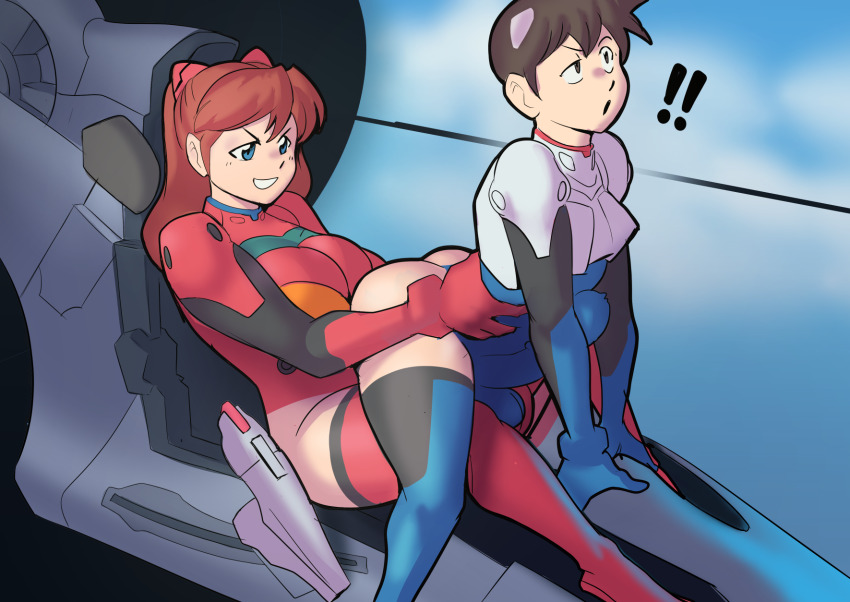 ! !! 1boy 1futa adapted_costume alternate_breast_size_(larger) anal androgynous black_hair blue_eyes breasts bulge erection erection_under_clothes femdom futa_with_male futanari grabbing_from_behind grin highleg highleg_leotard highres ikari_shinji implied_futanari indoors large_breasts large_penis leotard long_hair mecha_pilot_suit moaning neon_genesis_evangelion penis pervert plugsuit_(evangelion) reverse_cowgirl_position sex shiny_skin short_hair smile source_request souryuu_asuka_langley straddling trap vehicle_interior zestysauce