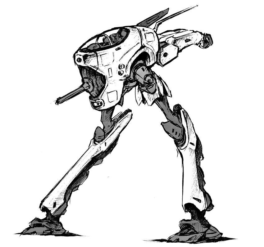 1970s_(style) 1980s_(style) alien cannon choujikuu_yousai_macross cockpit commentary concept_archive concept_art energy_cannon english_commentary highres ink_(medium) machinery macross mecha military no_humans oldschool original radio_antenna redesign regult retro_artstyle robot scan science_fiction sketch traditional_media walker_(robot) white_background zentradi