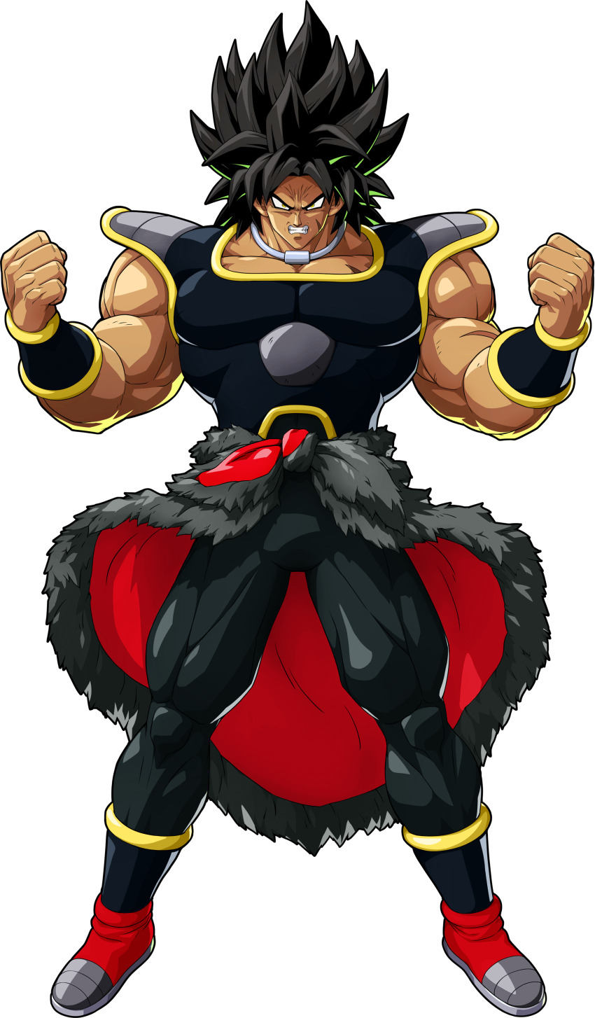 1boy absurdres armor arms_at_sides black_eyes black_hair broly_(dragon_ball_super) dragon_ball dragon_ball_fighterz dragon_ball_super dragon_ball_super_broly expressionless frown highres jewelry looking_away male_focus necklace official_art pants purple_legwear purple_pants recolor scar short_hair simple_background spiked_hair standing upper_body white_background wristband