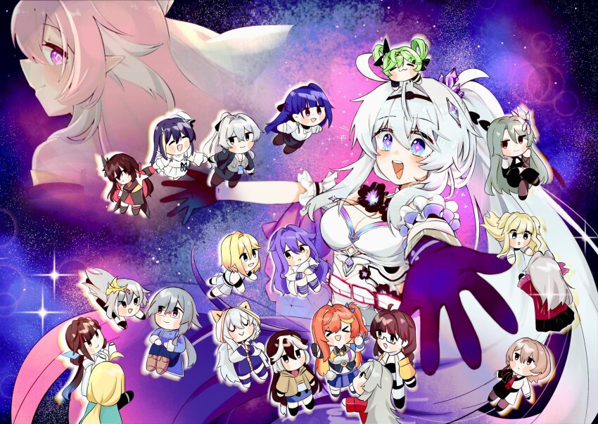 &gt;_&lt; 0_0 6+girls ai_hyperion_lambda animal_hood black_hair black_pantyhose black_skirt blonde_hair blue_hair blue_pants blue_shirt breasts bronya_zaychik bronya_zaychik_(outstanding_attitude) bronya_zaychik_(silverwing:_n-ex) brown_hair cat_hood chibi cleavage coralie_6626_planck coralie_6626_planck coralie_6626_planck_(valkyrie_blastmetal) crossed_legs diamond-shaped_pupils diamond_(shape) dress durandal_(honkai_impact) elysia_(herrscher_of_human:_ego)_(honkai_impact) elysia_(honkai_impact) entropy_(honkai_impact) entropy_(honkai_impact_3rd) erdos_helia erdos_helia_(valkyrie_boltstorm) female_dreamseeker_(honkai_impact) fu_hua fu_hua_(herrscher_of_sentience) glass green_hair grey_hair grey_sweater erdos_helia highres honkai_(series) honkai_impact_3rd hood id_card kiana_kaslana kiana_kaslana_(herrscher_of_finality) lantern_(honkai_impact) li_sushang long_hair medium_breasts mi_(27782900) multicolored_hair multiple_girls open_mouth orange_hair pants pantyhose pencil_skirt pink_hair purple_eyes purple_hands raiden_mei raiden_mei_(apho) red_hair seele_(alter_ego) seele_vollerei seele_vollerei_(papilio_lily) seele_vollerei_(swallowtail_phantasm) senadina senadina_(deepspace_anchor:_first_light) shirt short_hair side_ponytail sirin skirt smile songque songque_(astralop) space star-shaped_pupils star_(symbol) susannah_manatt sweater symbol-shaped_pupils teeth thelema_nutriscu thelema_nutriscu_(mad_pleasure:_shadowbringer) theresa_apocalypse theresa_apocalypse_(schicksal&#039;s_imperative) two-tone_hair upper_teeth_only vita_(honkai_impact) vita_(lone_planetfarer)_(honkai_impact) white_dress white_hair white_hood