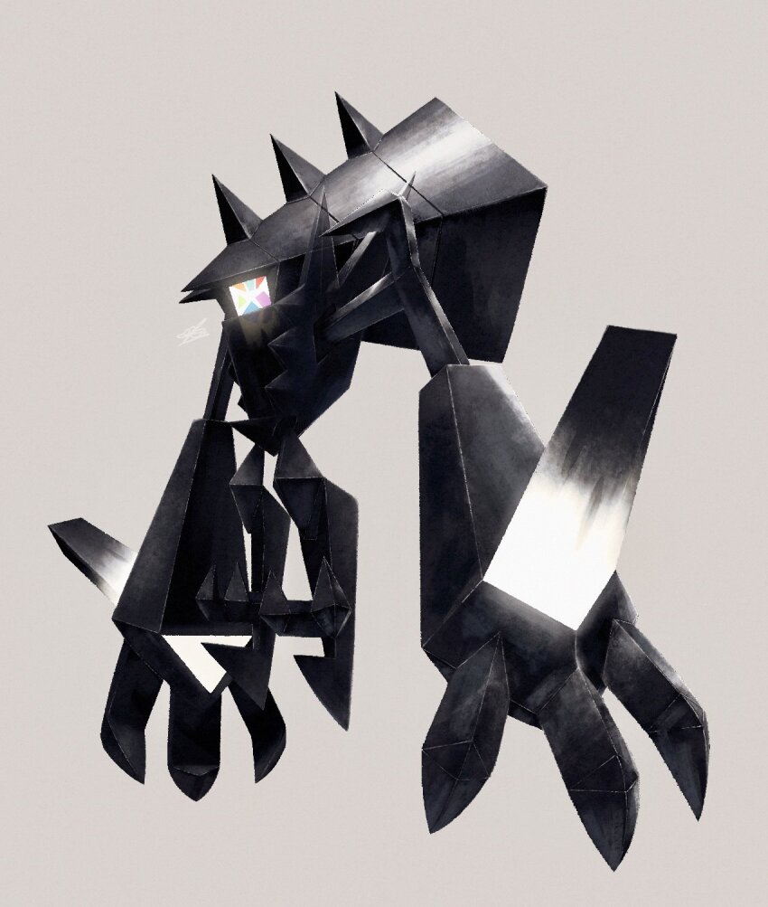 black_gemstone claws crystal ewokakukaede fewer_digits floating gem gen_7_pokemon glowing highres legendary_pokemon necrozma necrozma_(normal) nintendo no_humans pokemon pokemon_(creature) pokemon_focus reflective_surface see-through_body simple_background solo spines translucent