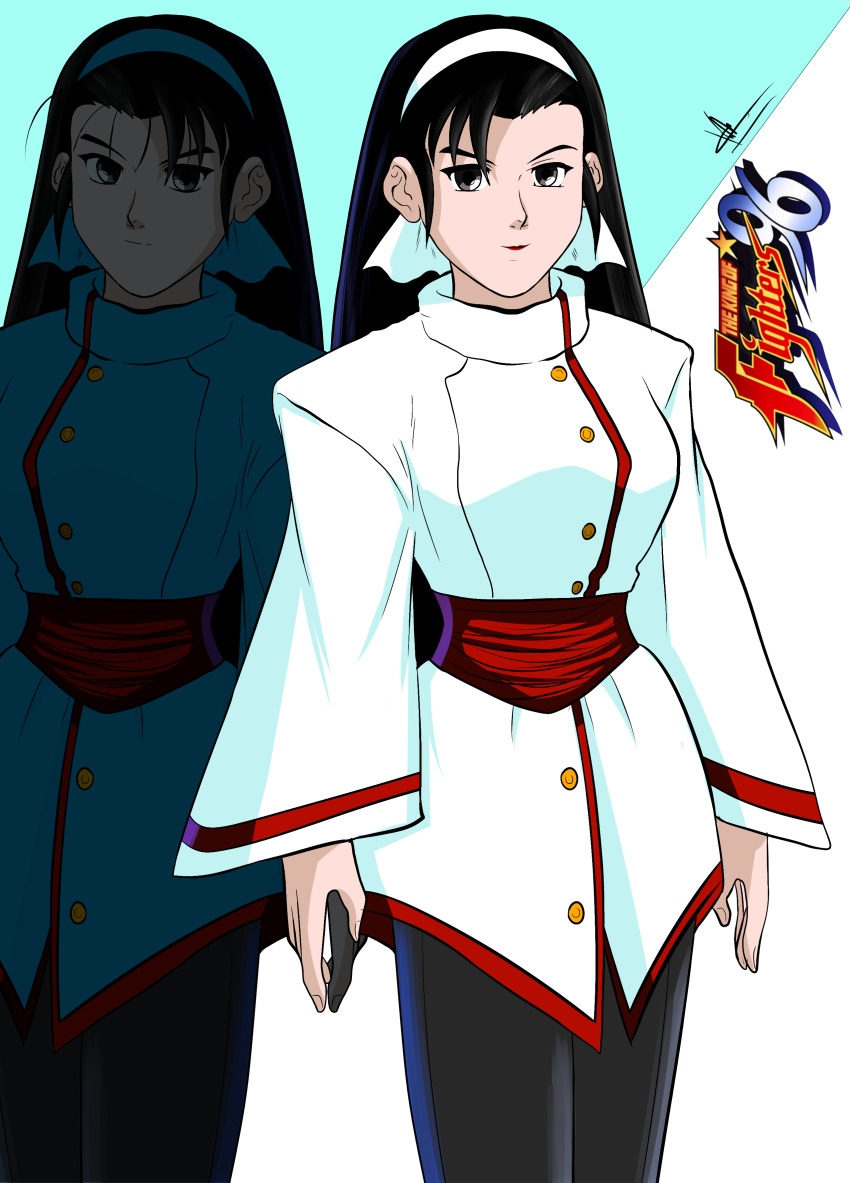 absurdres black_hair highres kagura_chizuru kagura_maki maki_kagura priestess shinzankuro siblings sisters snk the_king_of_fighters the_king_of_fighters_&#039;96 twins