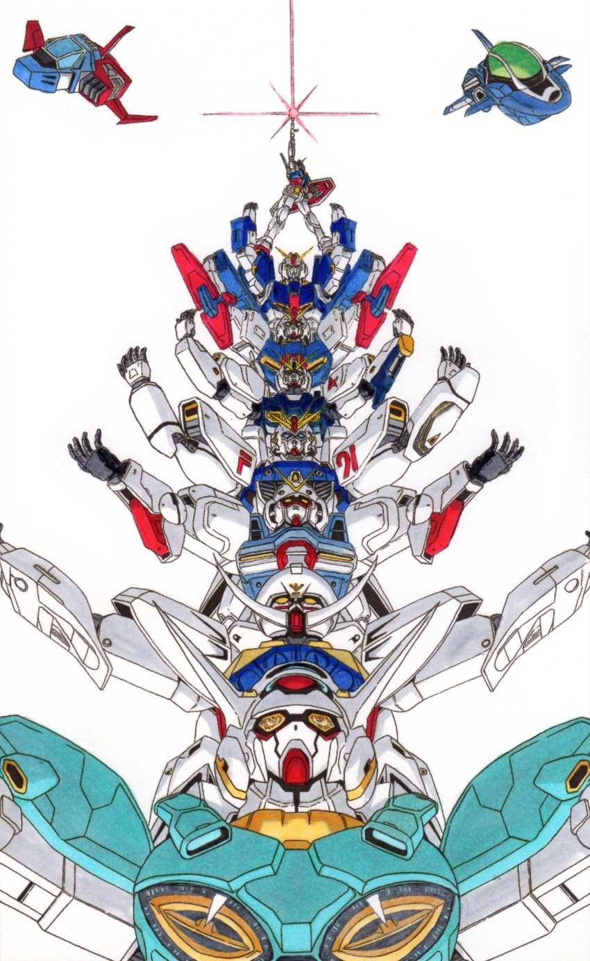 arm_shield arm_up armor arms_up beam_rifle blue_armor char&#039;s_counterattack core_fighter energy_beam energy_gun f91_gundam fake_horns firing firing_into_the_air g-self gundam gundam_f91 gundam_g_no_reconguista gundam_zz hands_up helmet highres holding holding_shield horned_helmet horns last_shooting mecha mecha_focus mobile_suit mobile_suit_gundam multicolored_armor nu_gundam oota_tamon outstretched_arms red_armor robot rx-78-2_gundam shield spread_arms standing trait_connection turn_a_gundam turn_a_gundam_(mobile_suit) v-fin v_gundam victory_gundam weapon white_armor yellow_eyes zeta_gundam zeta_gundam_(mobile_suit) zz_gundam