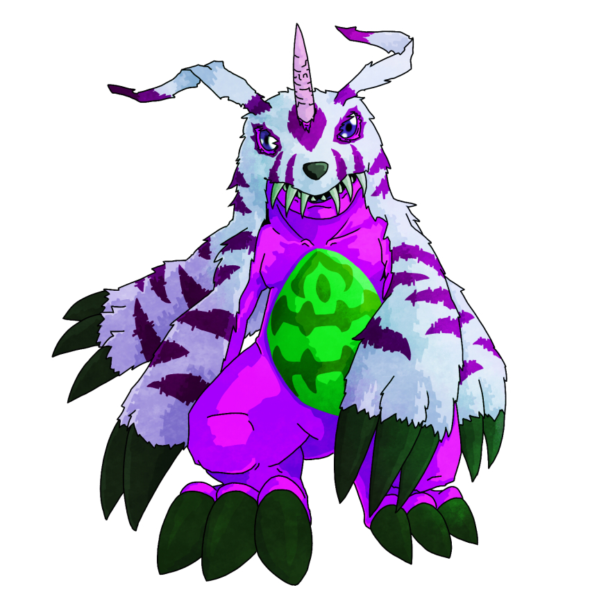 digimon digimon_(creature) highres psychemon sharp_teeth simple_background solo teeth white_background