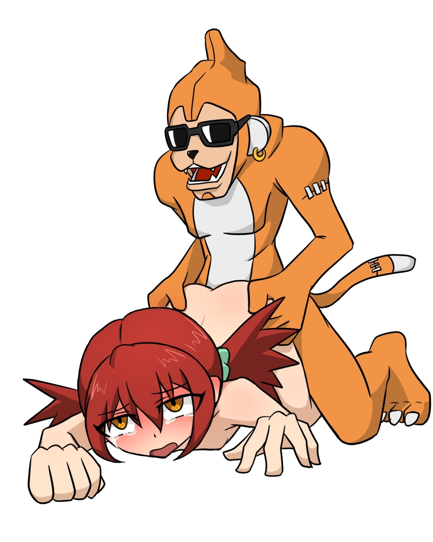 digimon digimon_xros_wars etemon hair_ornament hairclip highres hinomoto_akari long_hair orange_eyes red_hair sex twintails