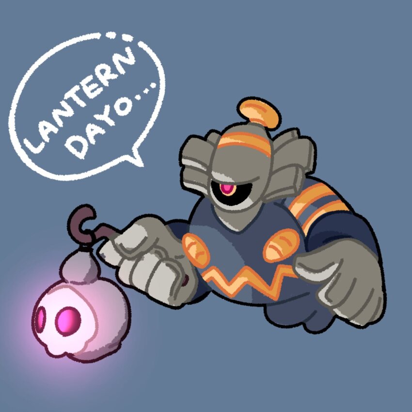 animal_focus black_sclera blue_background colored_sclera dusknoir duskull floating full_body gen_3_pokemon gen_4_pokemon highres holding holding_lantern lantern nintendo no_humans nose_poke000 one-eyed pokemon pokemon_(creature) red_eyes romaji_text simple_background solo yellow_sclera