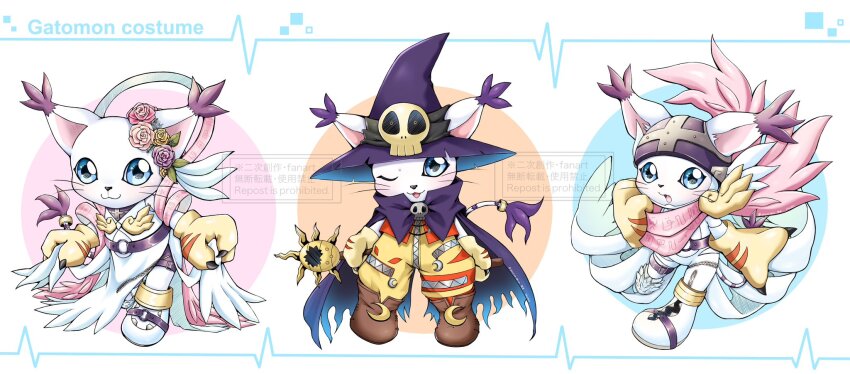 angewomon angewomon_(cosplay) animal_ears cat cat_ears cosplay digimon digimon_(creature) gloves highres holy_ring tail tailmon wizarmon wizarmon_(cosplay)