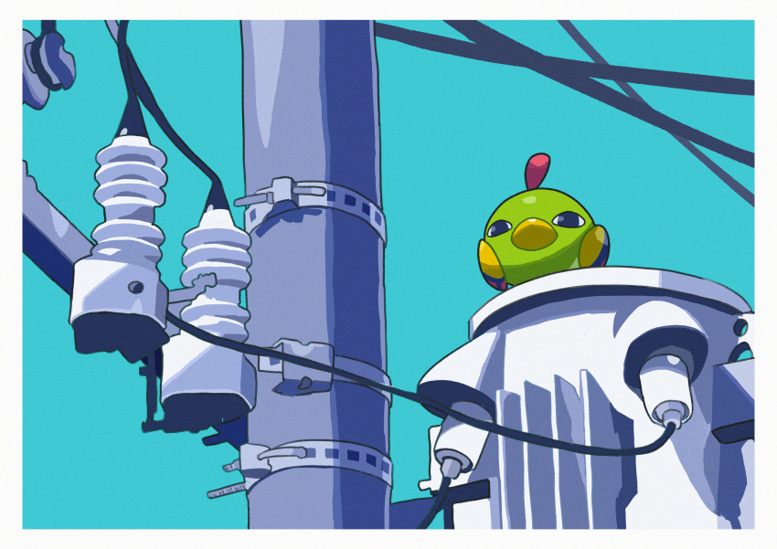 absurdres bird black_eyes cable closed_mouth commentary_request gen_2_pokemon highres lamppost natu nintendo no_humans outdoors pokemon pokemon_(creature) saiku_(zvlku) screw sitting wire