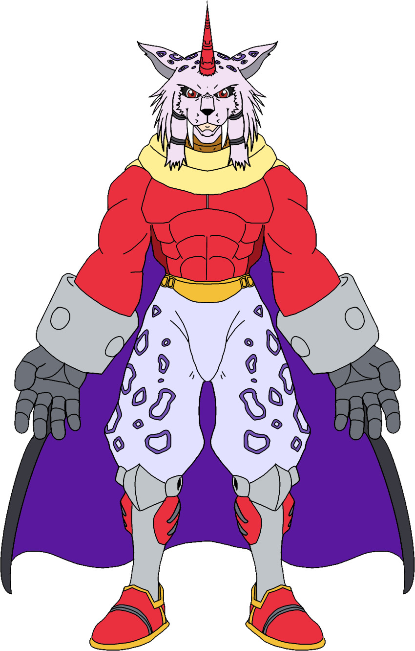 absurdres cape digimon digimon_(creature) highres looking_at_viewer marsmon metal_gloves solo transparent_background