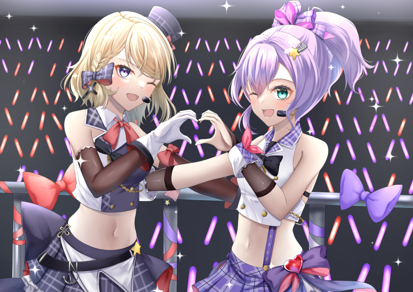 2girls absurdres azur_lane blonde_hair highres javelin_(azur_lane) javelin_(energetic_idol_@120_motivation!)_(azur_lane) multiple_girls purple_hair z23_(azur_lane) z23_(serious_idol_@acting_manager?!)_(azur_lane)