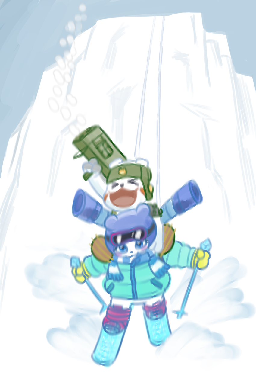 absurdres armor blue_eyes chackmon digimon digimon_(creature) highres mask polarbearmon skiing snow