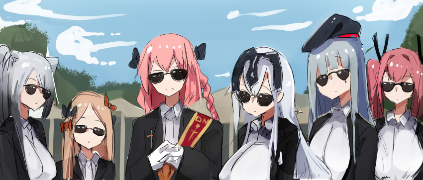 1boy 5girls absurdres arknights astolfo_(fate) azur_lane bremerton_(azur_lane) dancing_pallbearers_(meme) fate/grand_order fate_(series) girls&#039;_frontline highres hk416_(girls&#039;_frontline) jeanne_d&#039;arc_alter_(fate) meme multiple_girls my700 outdoors schwarz_(arknights) tagme