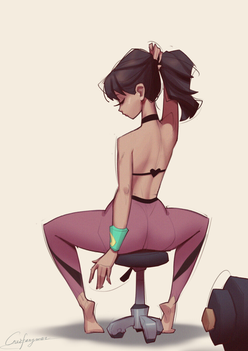 1girl absurdres artist_request ass closed_eyes feet highres pants sweatpants tagme