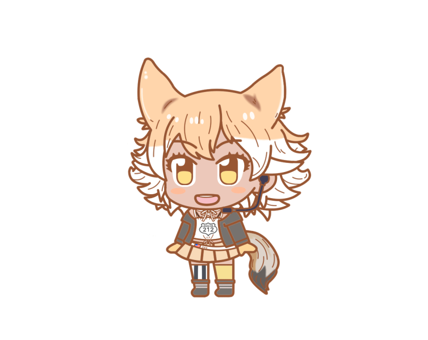 1girl blonde_hair coyote_(kemono_friends) coyote_girl ef63_11 kemono_friends kemono_friends_pavilion kemono_friends_v_project looking_at_viewer microphone short_hair simple_background solo tail virtual_youtuber yellow_eyes