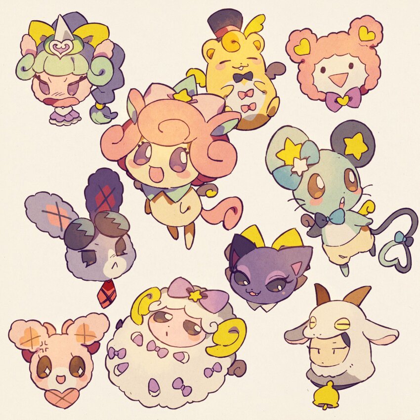 1boy andou_rei anger_vein angry animal_focus bear bell black_bow black_headwear blue_bow blue_hair bow brown_eyes chuppe closed_eyes closed_mouth eyewear_on_head full_body goat_costume ham_(pripara) hamster hat heart heart_tail highres katupuraamen kuma_(pripara) looking_at_viewer lying mascot mouse_(animal) neck_bell neko_(pripara) on_back open_mouth pink_bow pink_hair pitsuji ponytail pretty_series pripara punicorn purple_bow purple_eyes rabbit sheep smile sunglasses tail top_hat unicorn unicorn_(pripara) usacha usagi_(pripara)