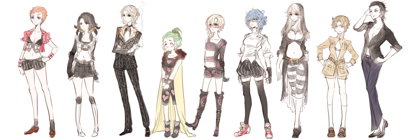 6+girls black_hair blonde_hair blue_hair formaggio gelato_(jojo) genderswap genderswap_(mtf) ghiaccio green_eyes green_hair highres illuso jojo_no_kimyou_na_bouken kinako_(nurupoga) melone multiple_girls orange_hair pesci prosciutto red_eyes risotto_nero sorbet_(jojo) vento_aureo white_hair