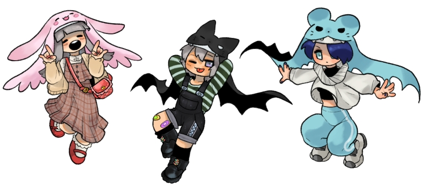animal_hat cat_hat digimon digimon_(creature) hat mouse_hat nun rabbit_hat sistermon_blanc sistermon_ciel sistermon_noir