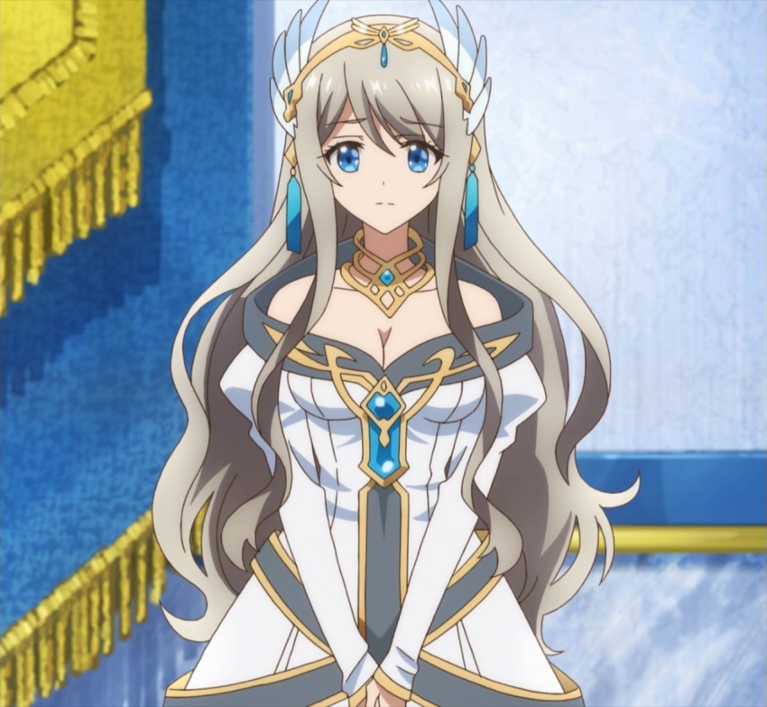 1girl bare_shoulders blue_eyes breasts cleavage isekai_cheat_magician stitched tagme third-party_edit