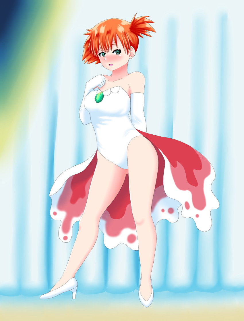 1girl absurdres cosplay gen_1_pokemon goldeen goldeen_(cosplay) highres leotard misty_(pokemon) nintendo orange_hair pokemon pokemon_(anime) pokemon_(classic_anime) pokemon_ep043 side_ponytail white_leotard