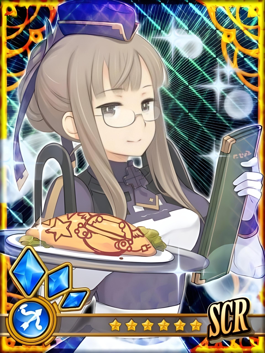 1girl absurdres book brown_eyes brown_hair glasses highres long_hair meal radylia solo summon_night