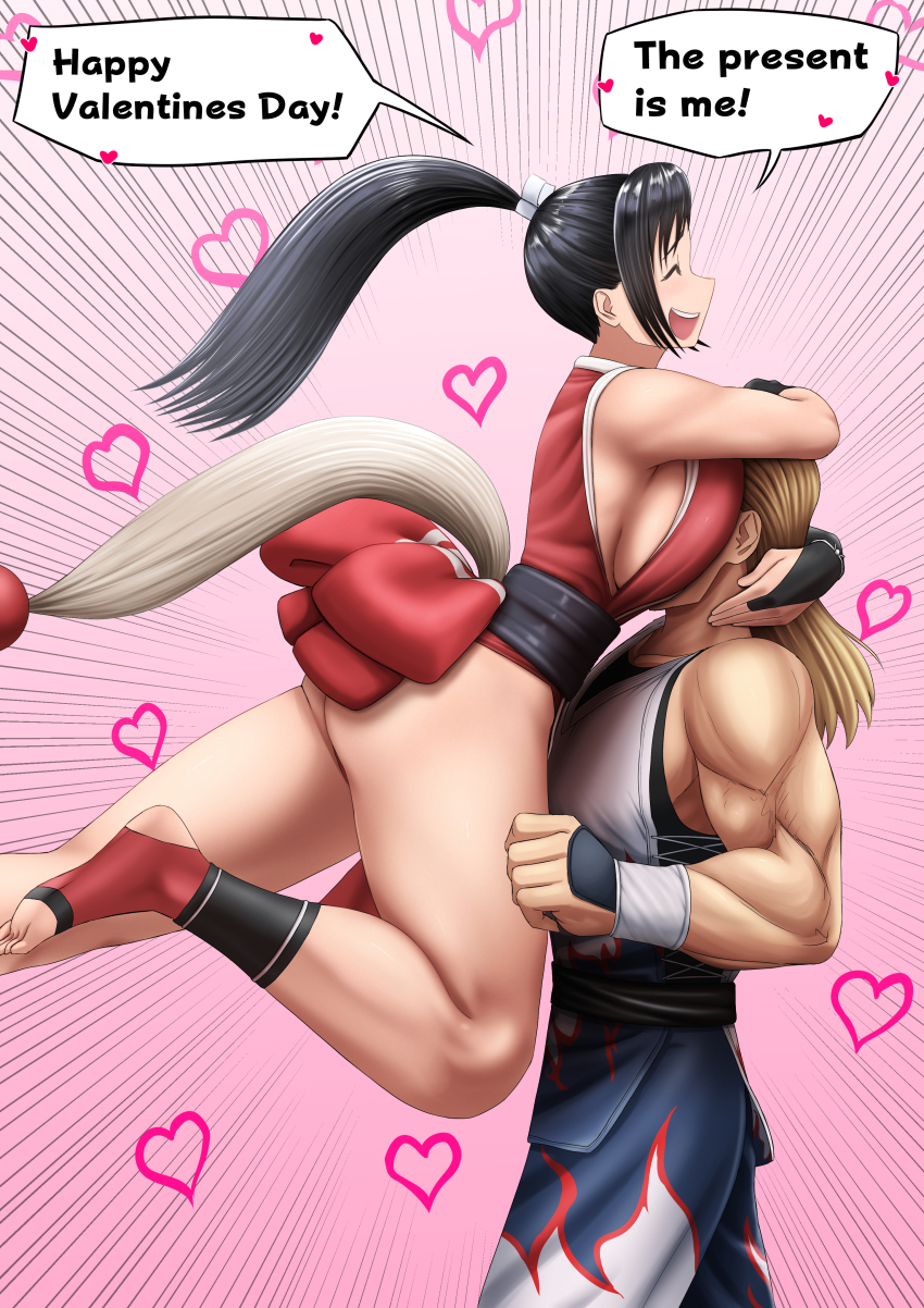 1girl absurdres andy_bogard blonde_hair breasts fatal_fury highres large_breasts shiranui_mai valentine