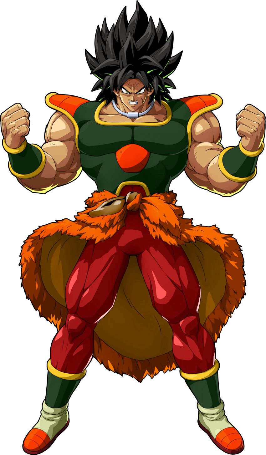 1boy absurdres armor arms_at_sides black_eyes black_hair broly_(dragon_ball_super) dragon_ball dragon_ball_fighterz dragon_ball_super dragon_ball_super_broly expressionless frown highres jewelry looking_away male_focus necklace official_art pants purple_legwear purple_pants recolor scar short_hair simple_background spiked_hair standing upper_body white_background wristband