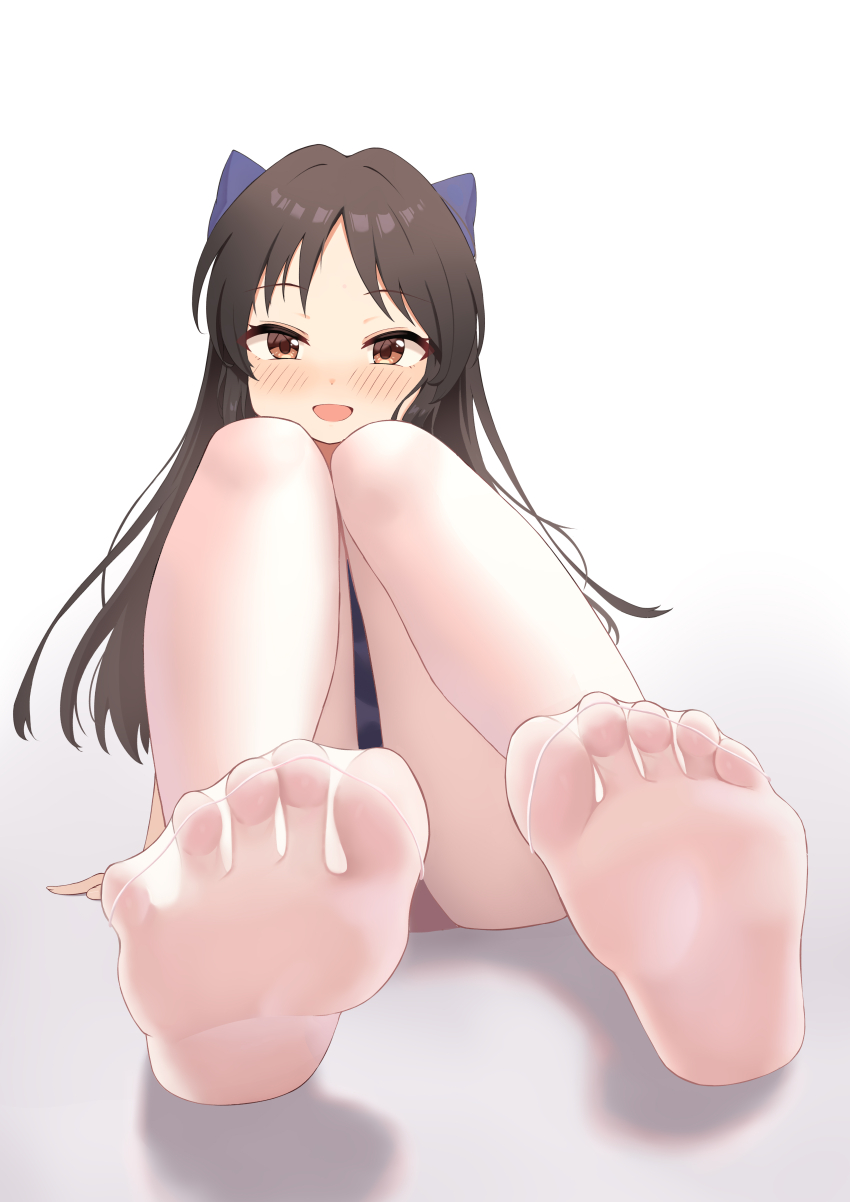 1girl absurdres black_hair blush brown_eyes feet highres idolmaster idolmaster_cinderella_girls long_hair looking_at_viewer open_mouth pantyhose soles styx tachibana_arisu toes white_pantyhose