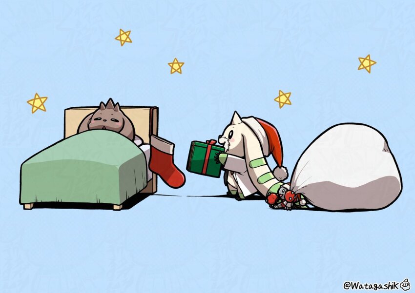 christmas digimon digimon_(creature) lopmon sleeping star_(symbol) terriermon_assistant