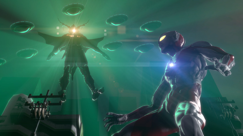 alien antennae artist_request beam glowing glowing_eyes insect_wings kaiju neoultimo no_humans ufo ultra_series ultraman ultraman_(1st_series) wings yellow_eyes zetton