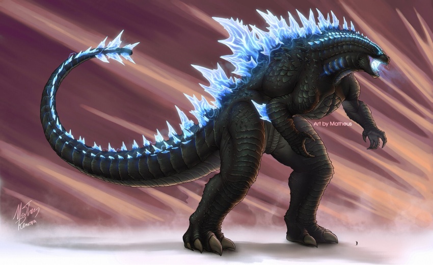 blue_eyes crossover elbow_spikes giant giant_monster godzilla godzilla_(monsterverse) godzilla_(series) godzilla_evolved godzilla_x_kong:_the_new_empire highres kaiju king_kong_(series) legendary_pictures monster monsterverse spiked_tail tail thagomizer toho warner_bros