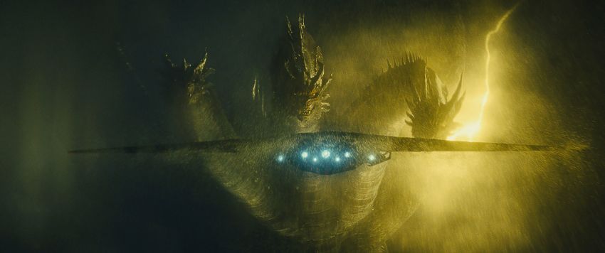 absurdres airborne_aircraft_carrier aircraft airplane alien apocalypse bomber conjoined dragon electricity energy epic fire flying_wing giant giant_monster glowing glowing_eyes godzilla:_king_of_the_monsters godzilla_(series) highres horns hurricane hydra kaiju king_ghidorah legendary_pictures lightning military military_aircraft military_vehicle monster monsterverse mother_ship multiple_heads night no_humans official_art plane spikes stealth stealth_aircraft stealth_bomber storm toho uss_argo wings wyvern yellow_eyes