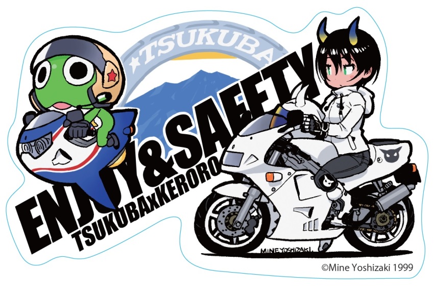 biker black_hair demon_girl helmet keroro keroro_gunsou motorcycle on_motorcycle short_hair simple_background white_background yoshizaki_mine