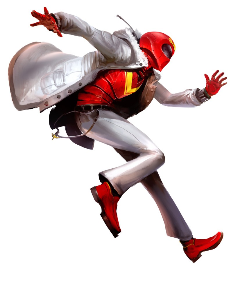 1boy aka_ranger akaranger coat helmet highres himitsu_sentai_gorenger jumping kekai_kotaki male_focus pants red_shoes shoes solo super_sentai winter_clothes winter_coat