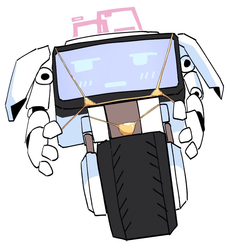 bikini blue_archive blush fatcat_booster gold_bikini halo highres jitome kei_(robot)_(blue_archive) no_humans pink_halo robot screen swimsuit wheel white_background