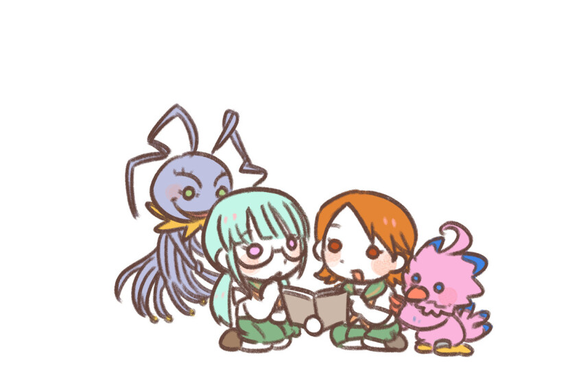 2girls beak blue_eyes digimon digimon_(creature) glasses kuramon multiple_girls original piyomon takenouchi_sora