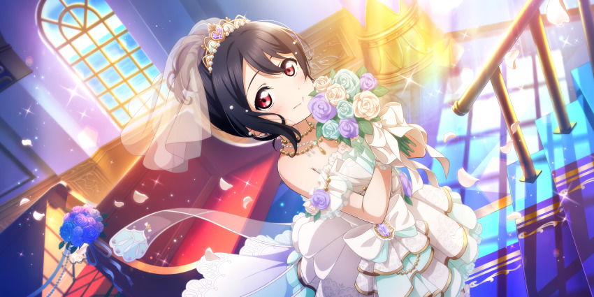 1girl absurdres artist_name artist_request black_hair bridal_veil bride dress female_focus hair_between_eyes highres love_live! love_live!_school_idol_project veil wedding wedding_dress yazawa_nico